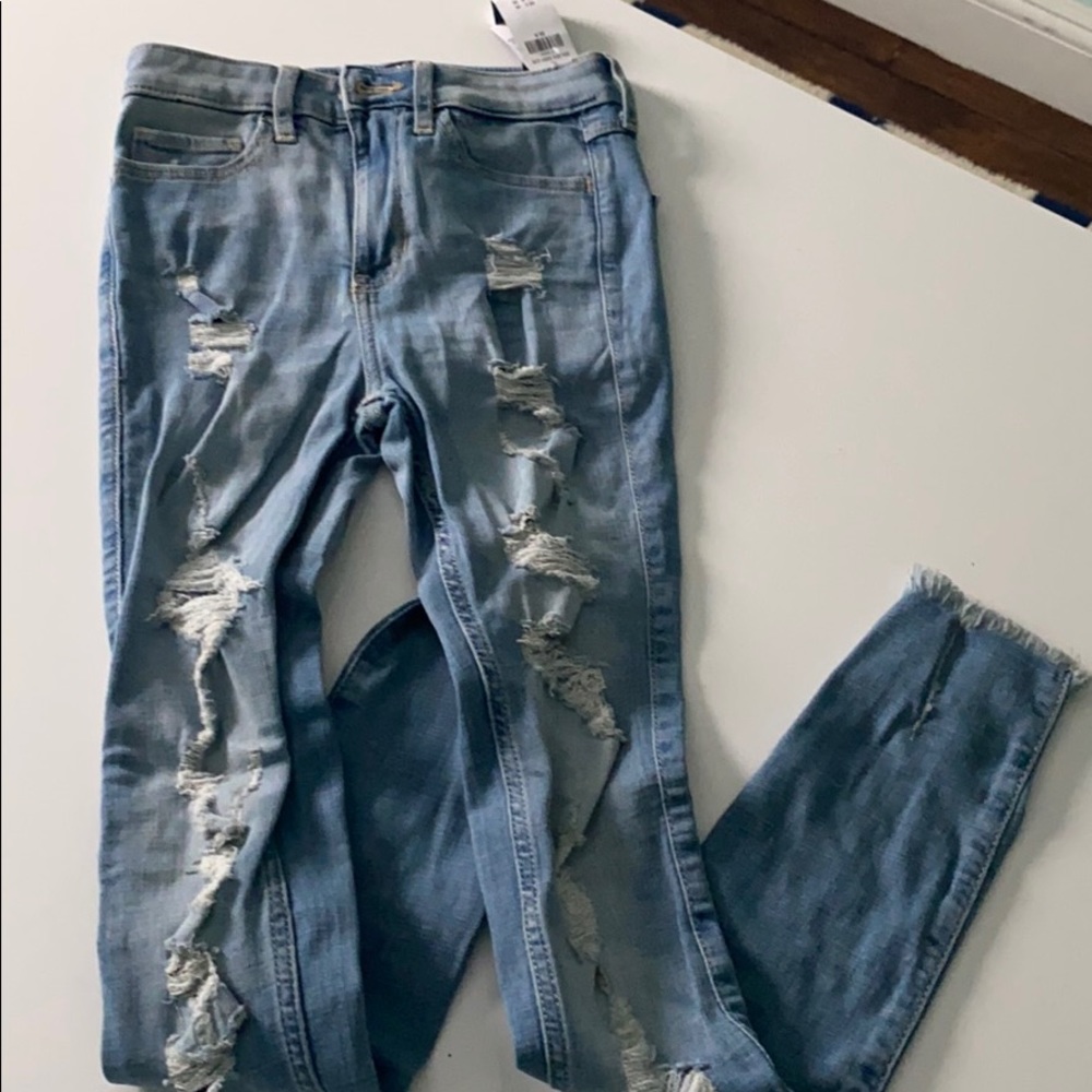 high rise ripped jeans